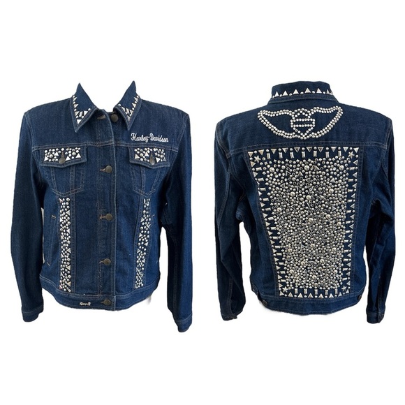 CUSTOM MADE Chaps Jean Jacket Harley-Davidson Rhinestone Studded Jacket - Picture 1 of 12